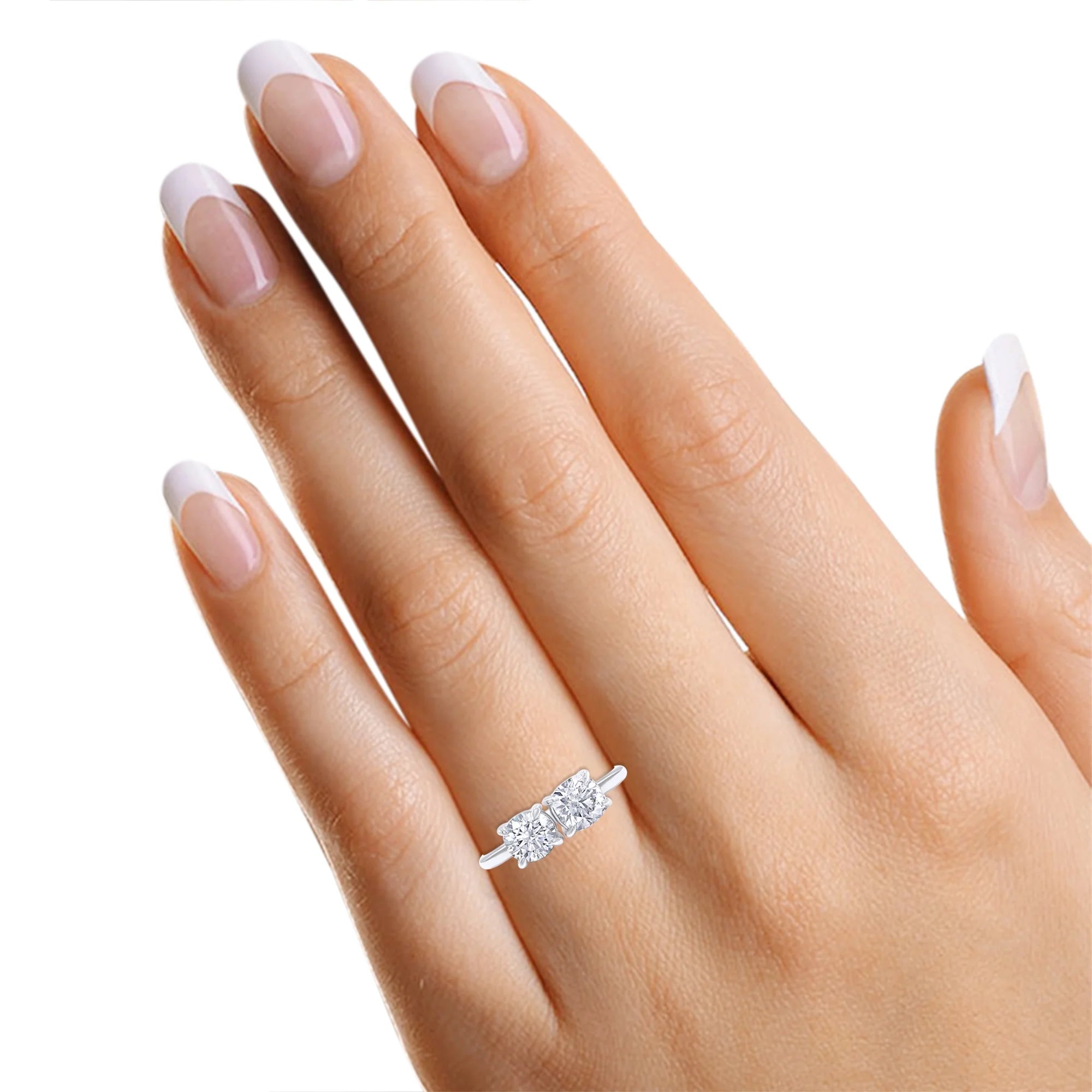 14K White Gold Over Sterling Silver Moissanite 2-Stone Engagement Ring J824