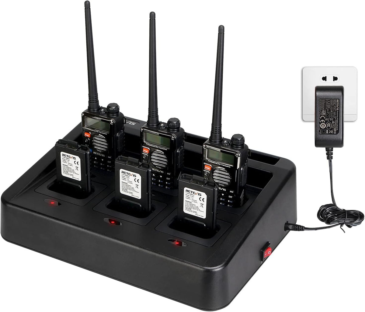 6 Pack Dual Band Rechargeable Walkie Talkies with 6-Way Charging Station T7807