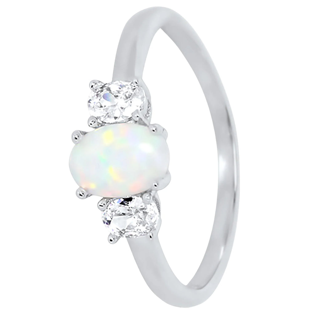 3 Stone Created Opal Ring Size 7 H334
