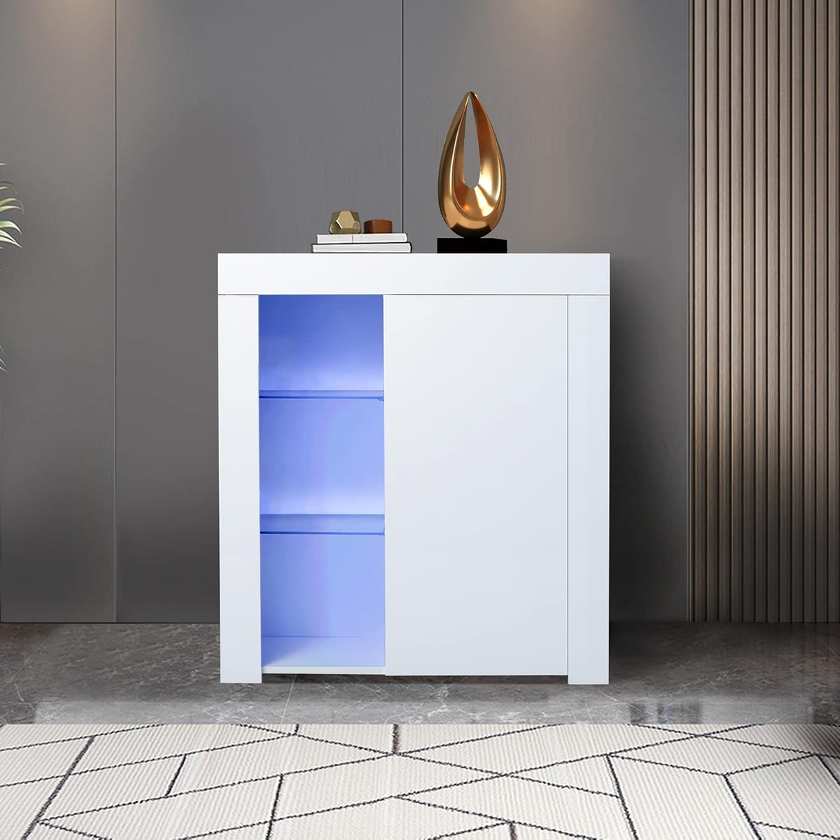 White 3 Door Sideboard Buffet Storage Cabinet with LED Light A985902