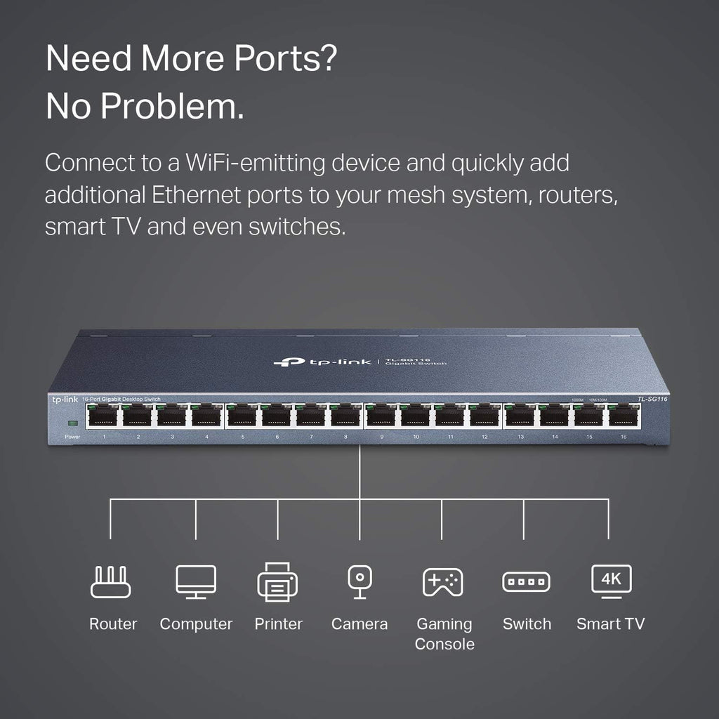 16 Port Gigabit Ethernet Network Switch, Fanless Metal, Pack of 2 D2259