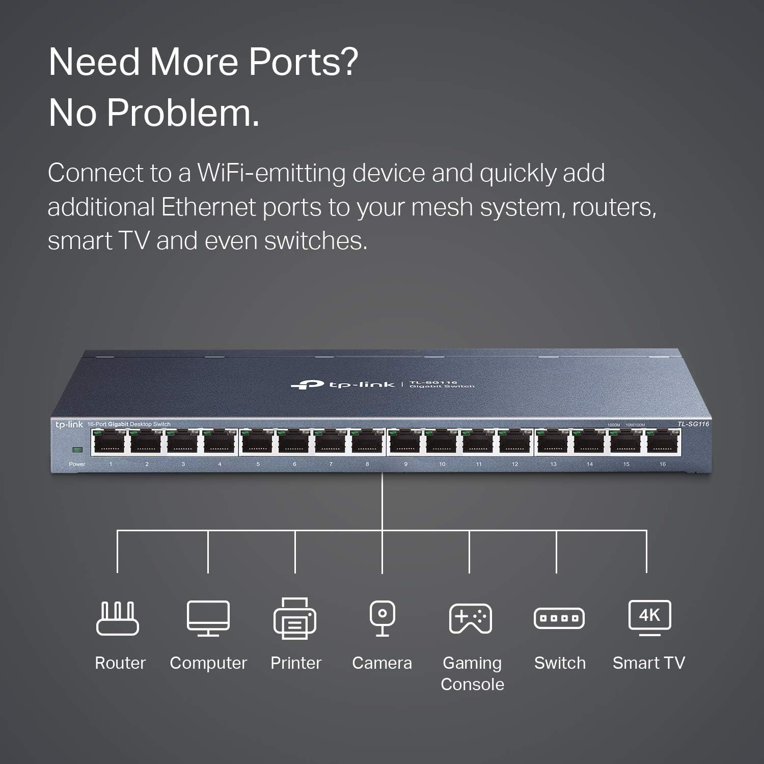 16 Port Gigabit Ethernet Network Switch, Fanless Metal, Pack of 2 D2259