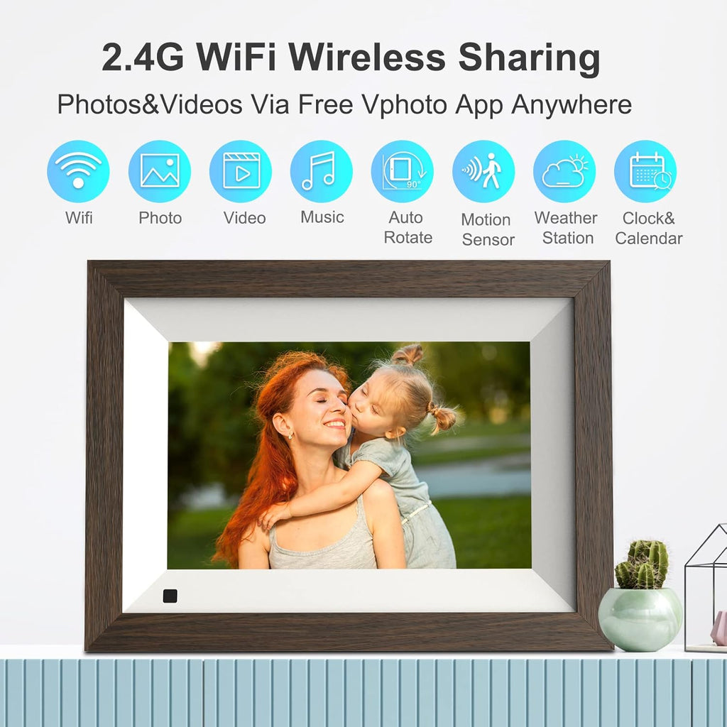 8-inch WiFi Digital Picture Frame Wood 16GB Wall Mountable F945