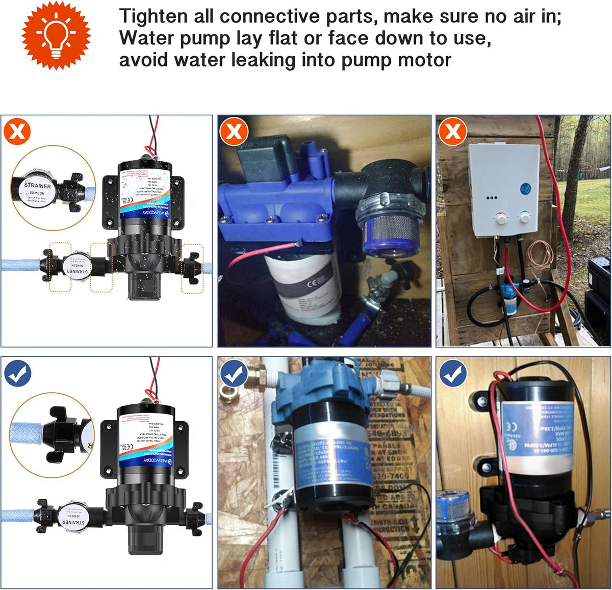 Diaphragm Water Pump 12V with Pressure Switch 3.5 GPM 45 PSI Self Priming RV DC Washdown Pump with Fittings Strainer Filter A84824