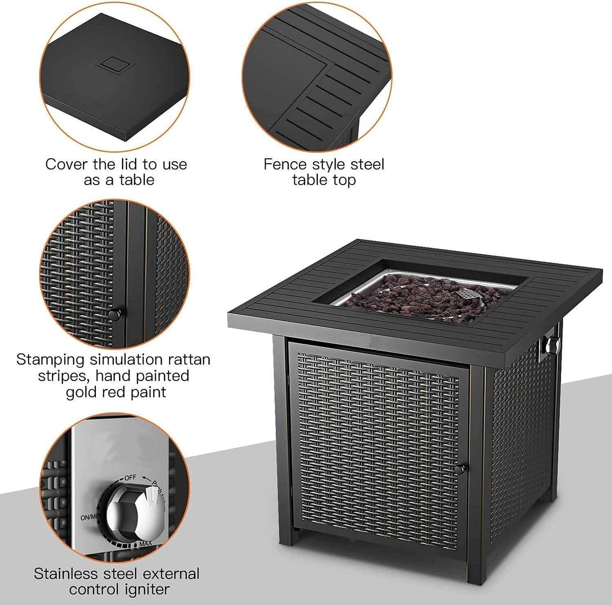 28 Inch 50,000 BTU Propane Gas Fire Pit Table with Lid F796729
