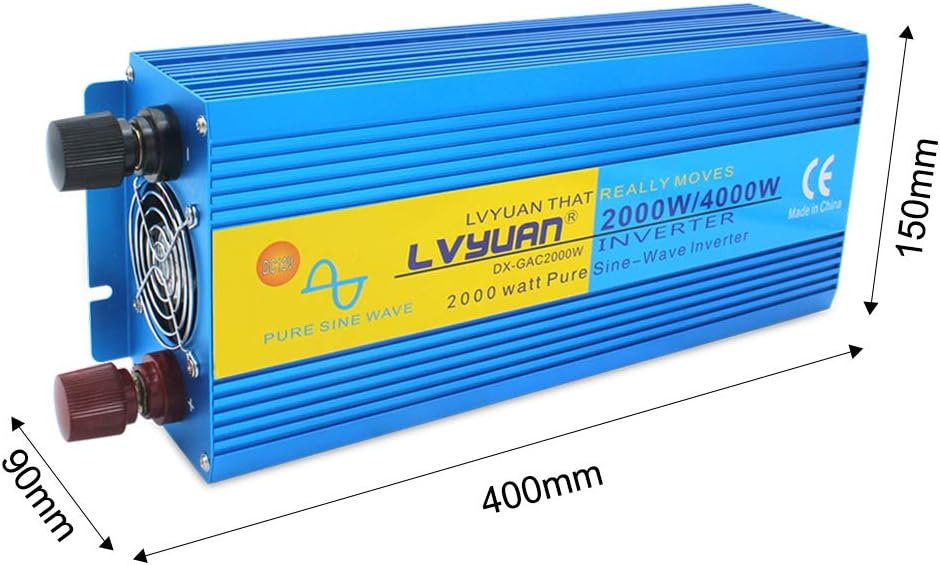 2000W Pure Sine Wave Power Inverter 12V DC to 110V AC with LED Display 3 AC Outlets V87735