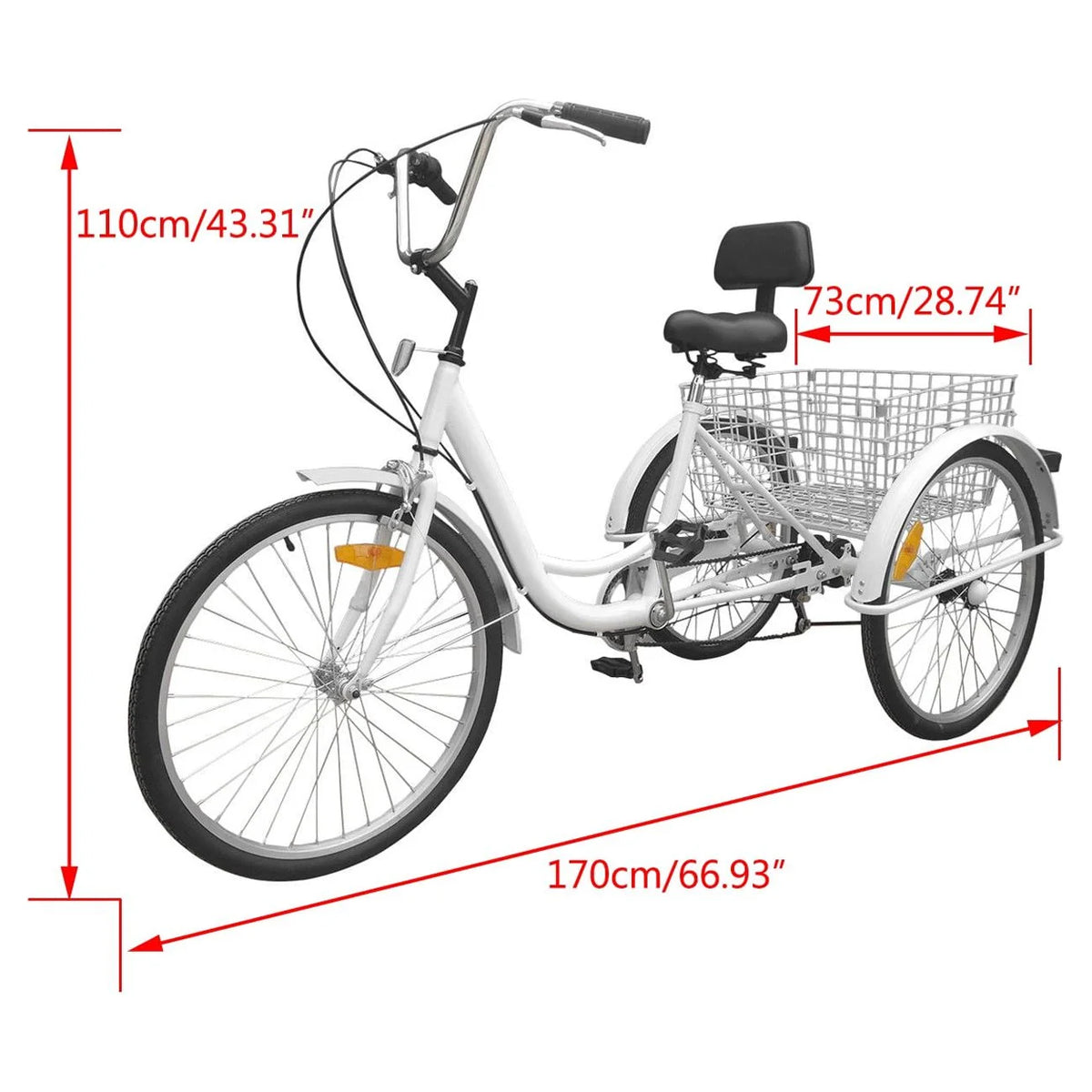 White 24" 3-Wheel Adult Tricycle Bike with Basket H122764