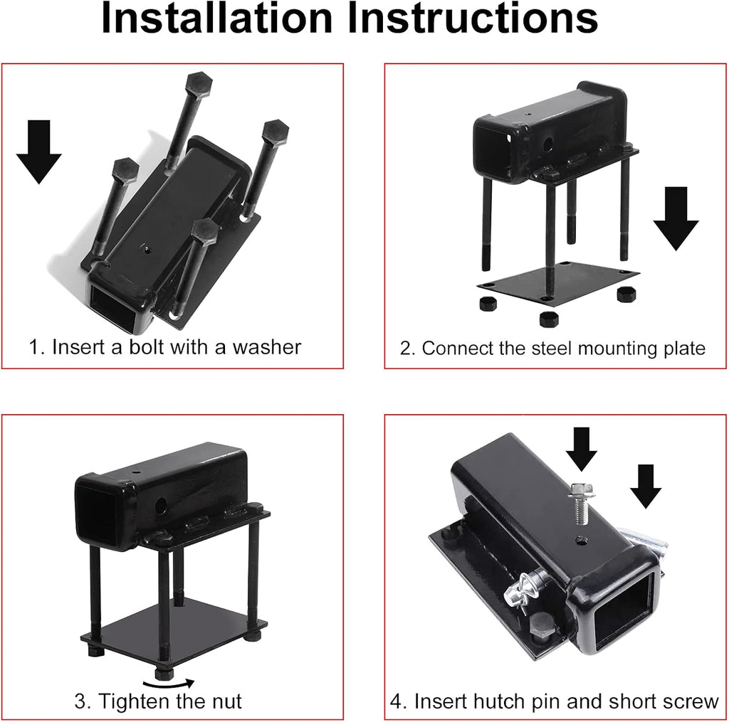 Bolt-on Bike Rack Carrier Hitch Receiver Adapter with Hitch Pin & Hitch Cover for 4-4.5 Beam, 2 Receiver Opening E805
