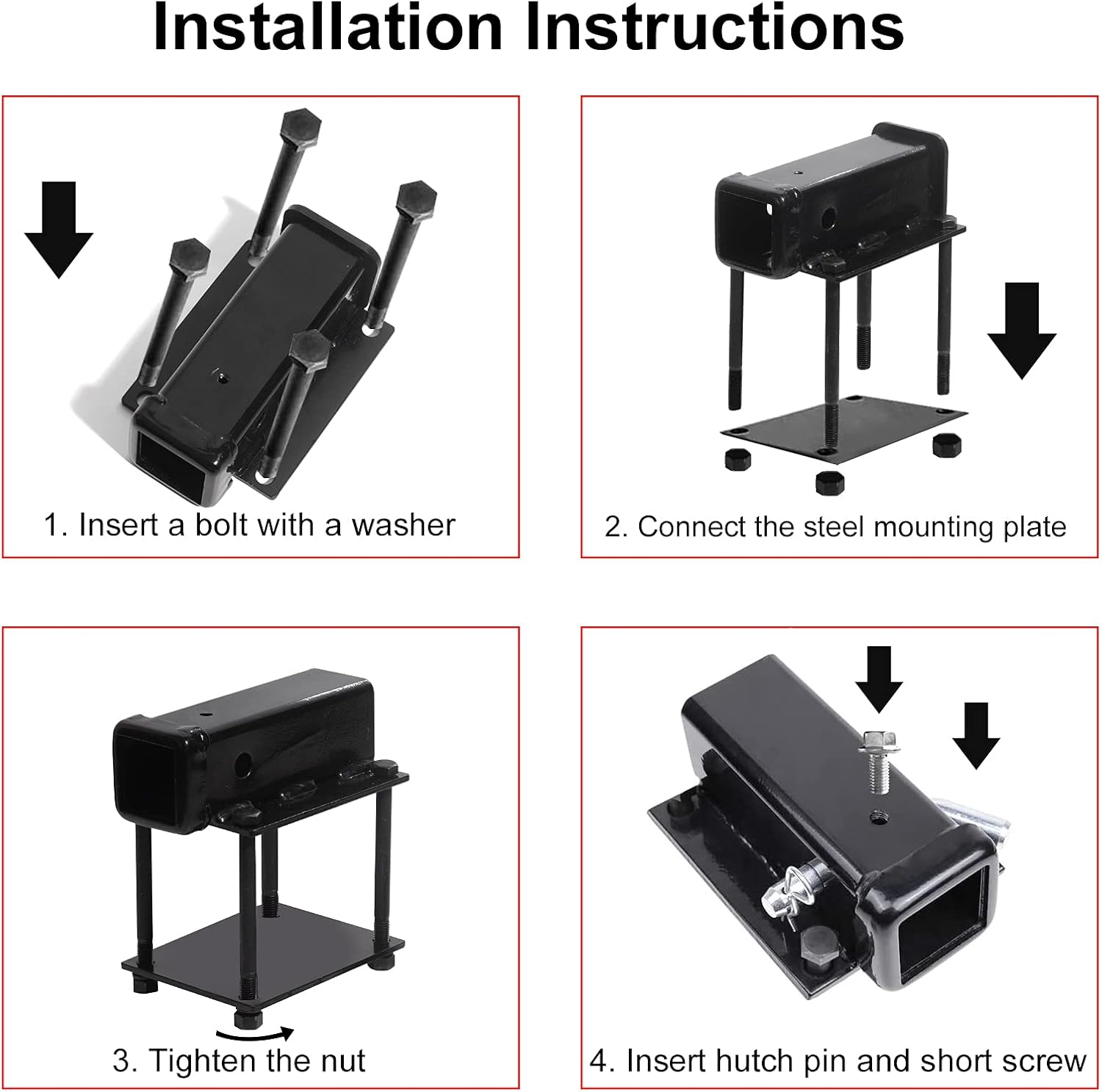 Bolt-on Bike Rack Carrier Hitch Receiver Adapter with Hitch Pin & Hitch Cover for 4-4.5 Beam, 2 Receiver Opening E805