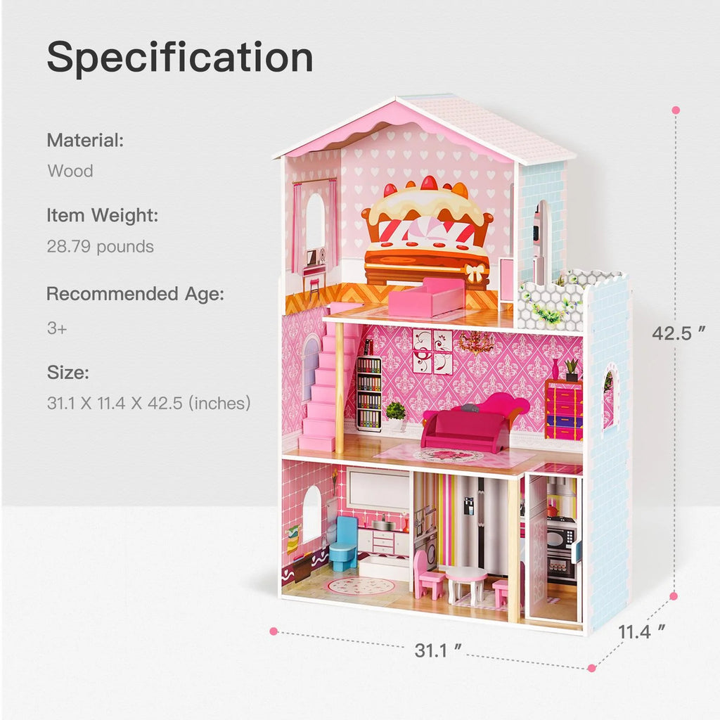 Dollhouse Kit with Accessories and Furniture, 31.1'' x 11.4'' x 42.5'' Q310730