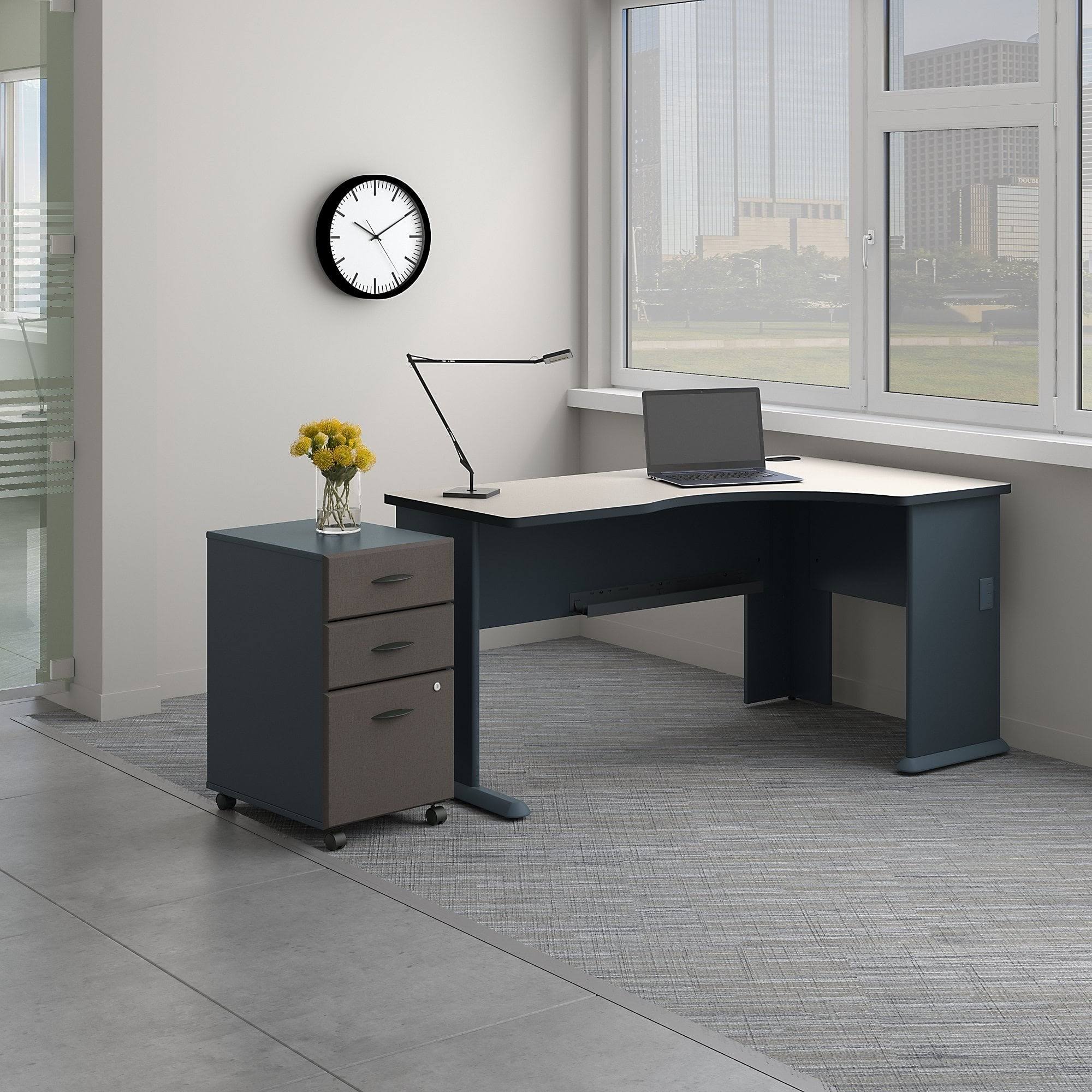 Right Corner Desk with Mobile File Cabinet Slate White Spectrum Q865