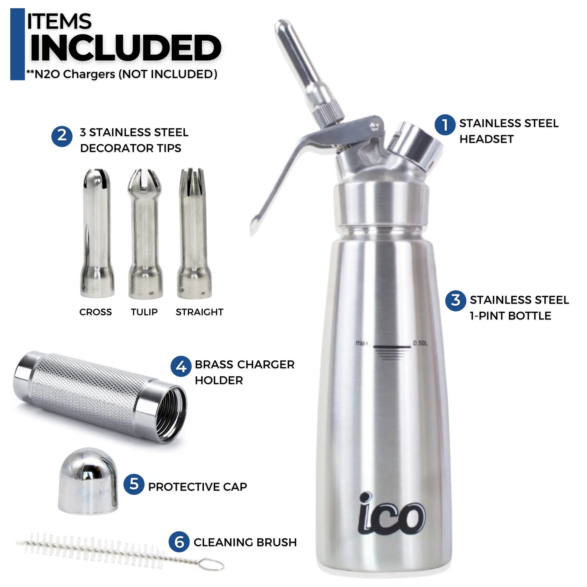 Stainless Steel Whipped Cream Dispenser, 1 Pint H5849