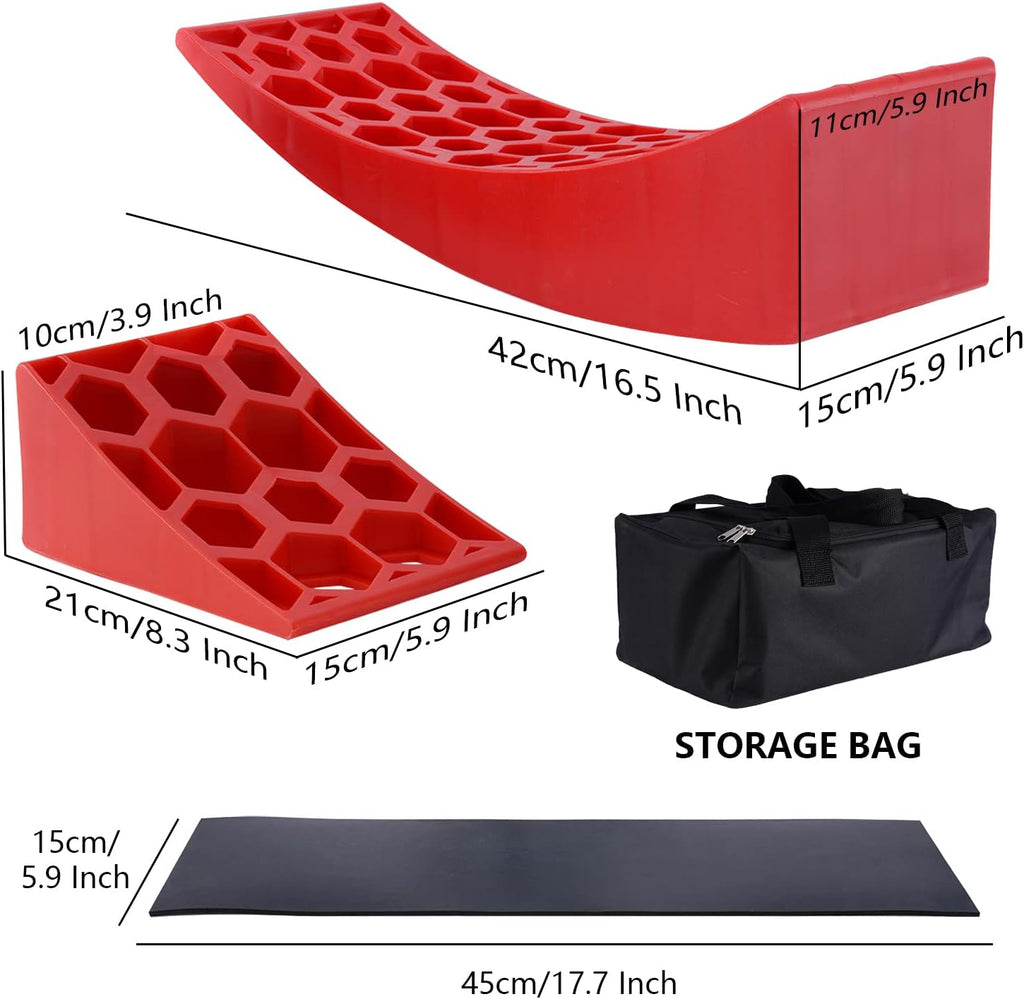 2 Packs Camper Leveler, RV Leveling Ramp Chock Kit, Two Curved Levelers, Two Chocks, Two Rubber Grip Mats, 35,000 lbs O301045